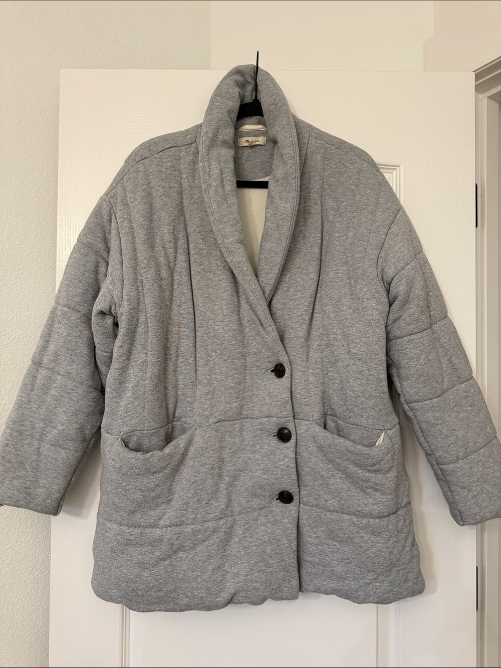 Madewell Jersey Knit Gray Quilted Shawl Collar Jacket